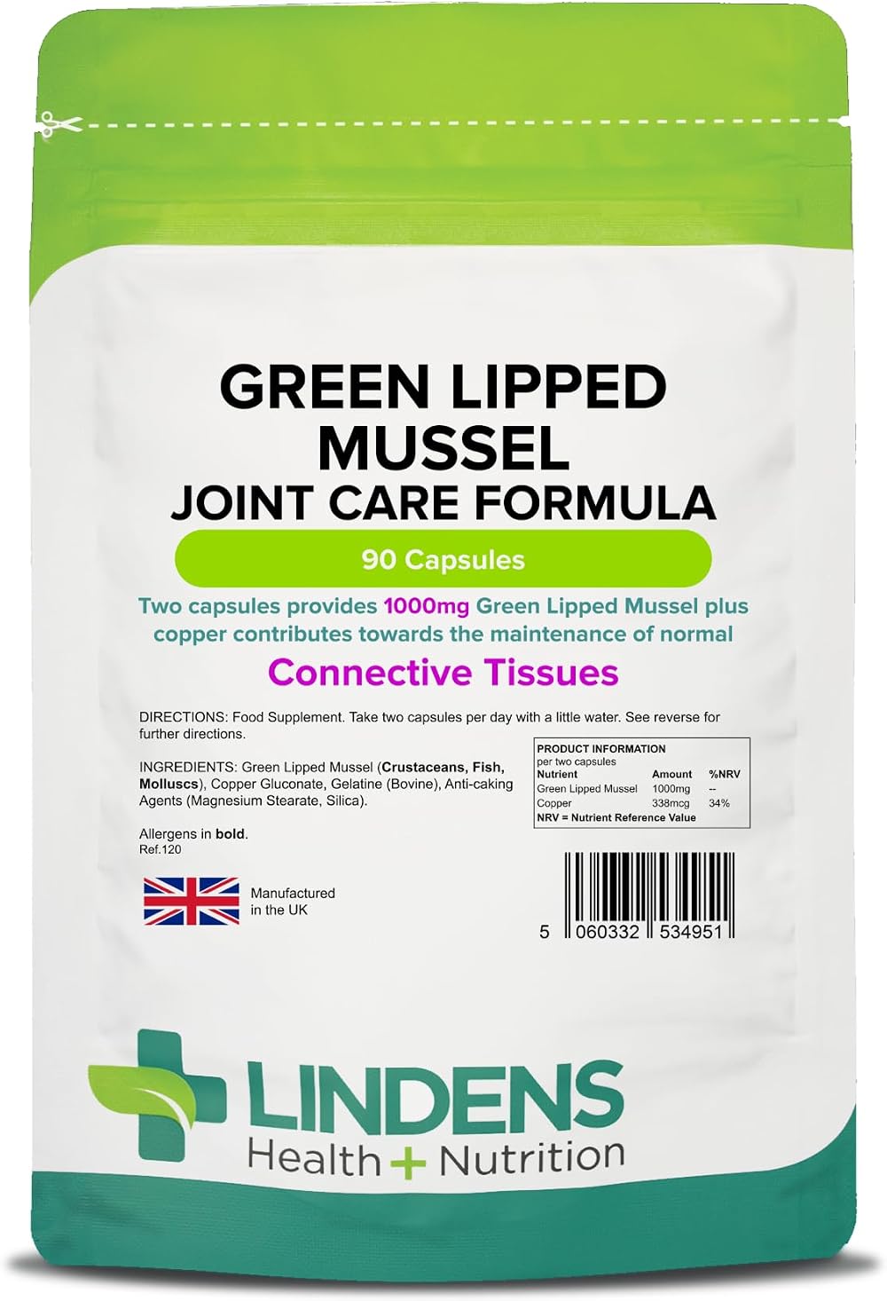 Lindens Green Lipped Mussel 500mg Capsules 90 Pack Joint Care