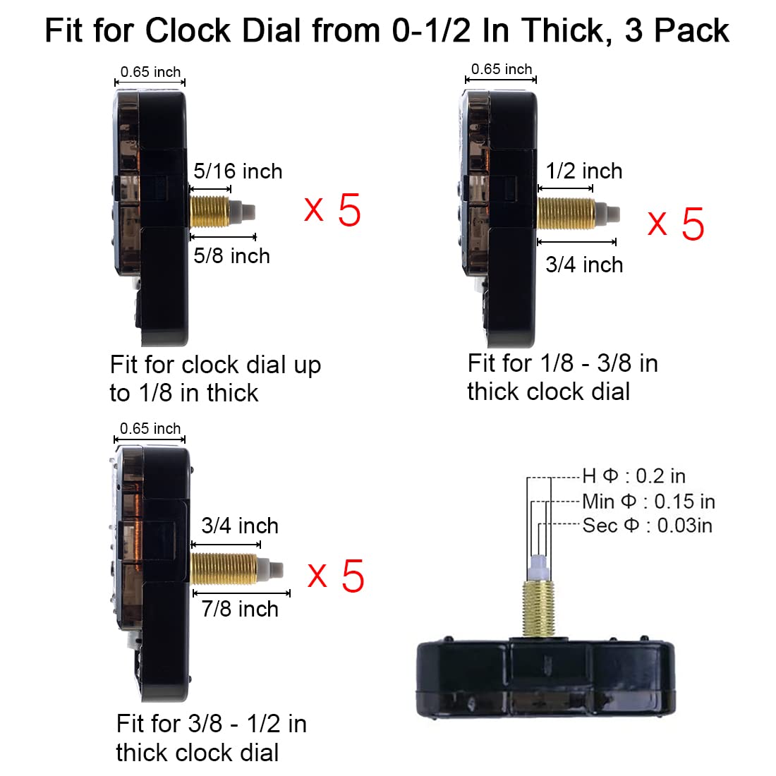 EMOON Clock Mechanism Replacement Kit - 15 Silent Quartz Movements With 16 Clock Hands Set