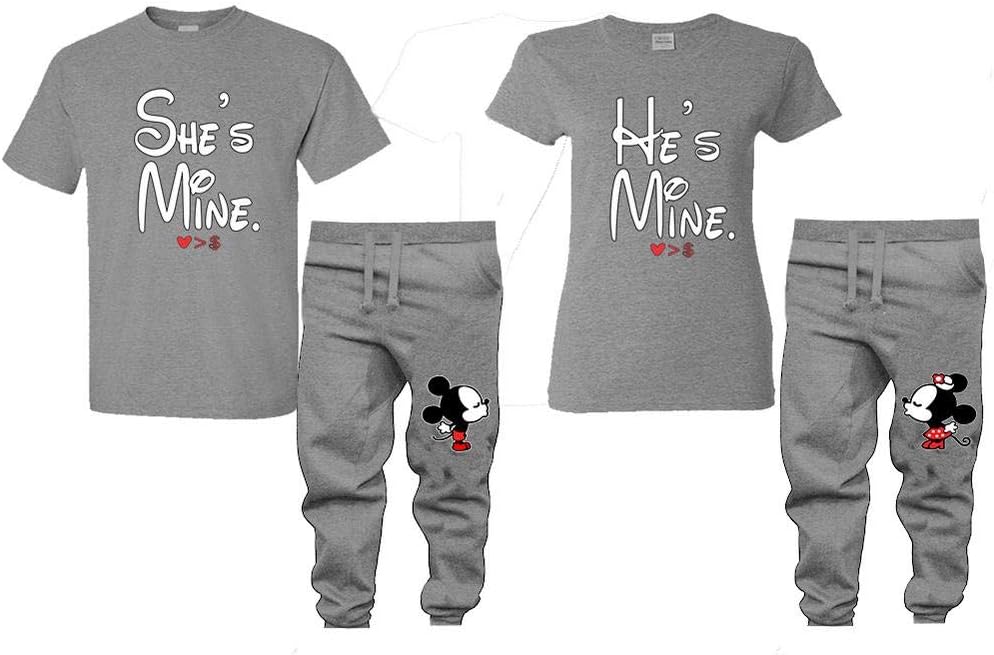 She's Mine He's Mine Couple Shirts, Kissing Mickey Minnie Matching Joggers