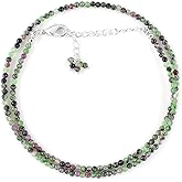 QNAVIC Natural Gemstone Micro Beads Choker Necklace for Women, Healing Chakra Energy Crystals, Birthstone Jewelry, Silver Plated Chain 18 inch Birthday Gift for Her