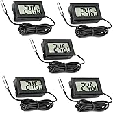 5 Pcs Digital LCD Thermometer Temperature Monitor with External Probe for Vehicle Fish Tank Fridge Freezer Refrigerator Aquar