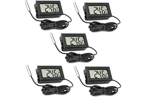 5 Pcs Digital LCD Thermometer Temperature Monitor with External Probe for Vehicle Fish Tank Fridge Freezer Refrigerator Aquar