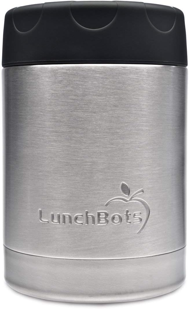 LunchBots Thermal 12 oz Triple Insulated Food Container - Hot 6 Hours or Cold 12 Hours - Leak Proof Thermos Soup Jar - All Stainless Interior - Black