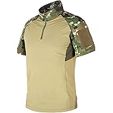 OCANXUE Men's Camo T-Shirts Quick-Dry Combat Tactical Shirt 1/4 Zipper Stretch Short Sleeve T Shirt with 2 Pockets