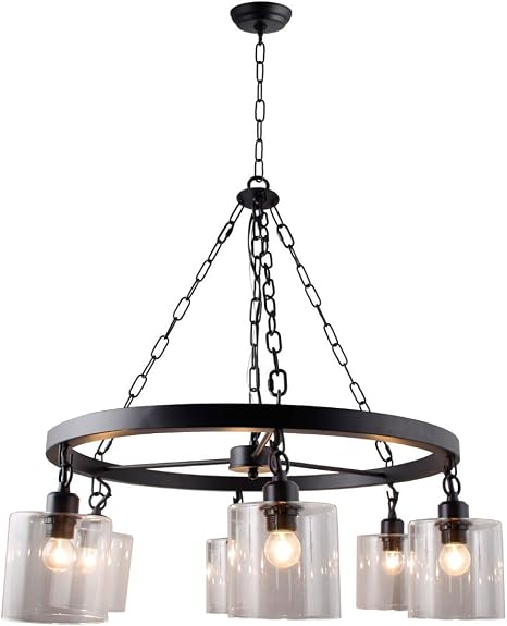 Wheel Chandelier Industrial Circular Mason Glass Filament Pendant Lamp Wagon Wheel Country Style Glass Shade Rubbed Bronze 6 Light Amazon Com