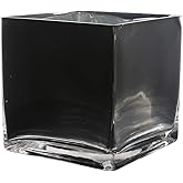 WGV Cube Glass Vase, Candle Holder, 5"x5"x5", Black Elegant Floral Accent Container Planter Terrarium Storage for Wedding Party Ceremony Event Office Home Decor, 1 Piece