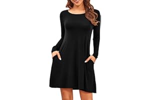 HiMONE Long Sleeve Dresses for Women Black Dress Casual Short T-Shirt Dresses
