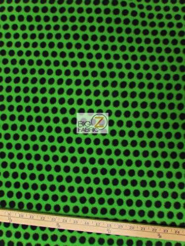 POLKA DOT PRINT FLEECE FABRIC BY THE YARD BABY WARM BLANKET DECOR (Neon Green/Black Dots)