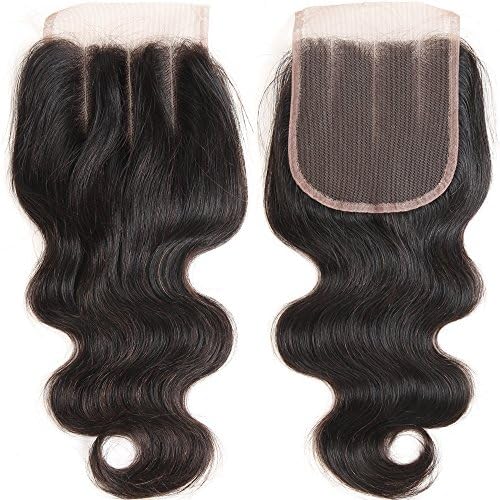 10 inch 3 Part Lace Closure Body Wave 4x4'' Three Part Lace Closure Brazilian Virgin Human Hair 100% Unprocessed Natural Color Soft Silky Hair Products for Black Women 8''-20'' (10 inch)