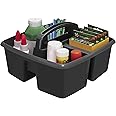 Storex 3-Compartment Small Caddy – Multipurpose Classroom Organizer with Handle, Black, 6-Pack (00972A06C)