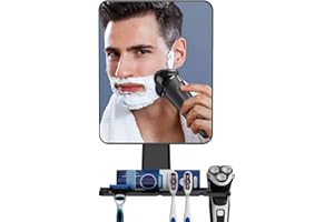 MULVINNIE Shower Mirror Fogless for Shaving, Shower Shaving Mirror with Razor Holder, Anti Fog Mirror for Shower, Bathroom Shower Mirror, NO-Drilling & Removable, Shatterproof & Waterproof with 2 Adhesive Hooks