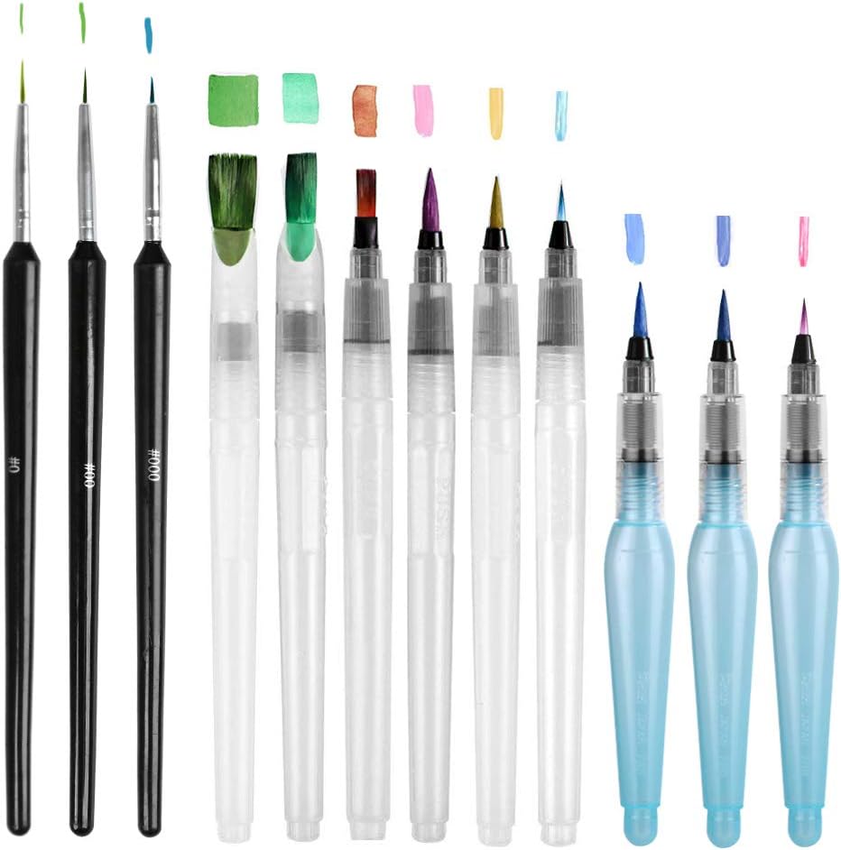 WOWOSS 12 Pcs Water Brush Pen Set with Flexible Nylon Brush Tips, Self-moistening Portable Watercolor Painting Brush Pens for Artists and Beginner Painters
