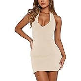 Pungdra Women's Sexy Halter V Neck Mini Dress for Women Summer Slim Fit Going Out Club Party Bodycon Short Dresses