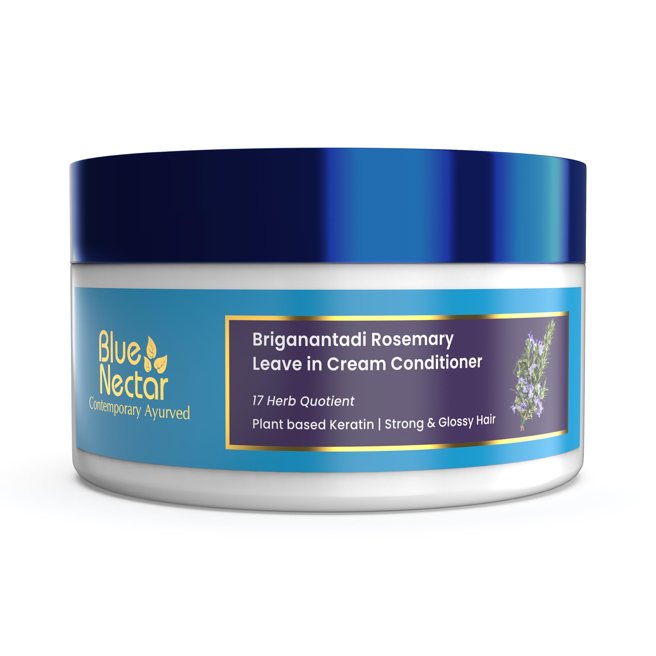 Blue Nectar Rosemary Leave-in Cream Conditioner | Frizz Control for Smooth & Manageable Hair | All Hair Types (16 Herbs, 200g)