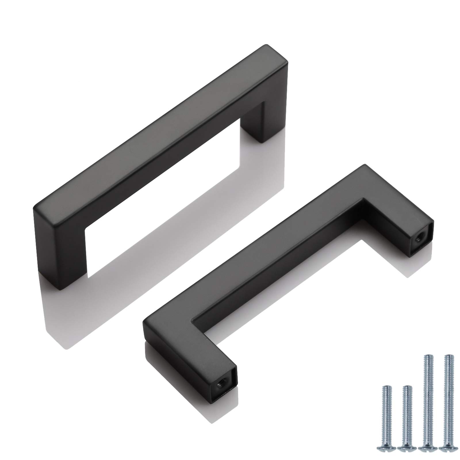 PinLin 5 Pack Kitchen Cabinet Door Handles Stainless Steel Bedroom Drawer Cupboard Pulls Hole Centre 96mm Width 12mm Black Square T Bar Handle