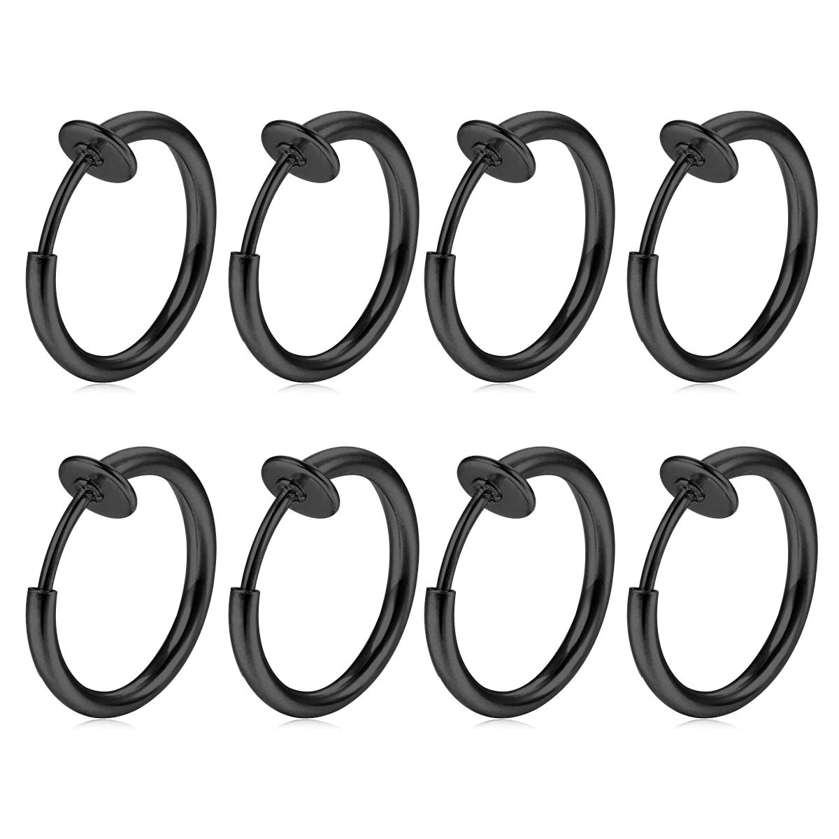 FECTAS 8pcs Fake Nose Lip Earring Ring Hoop Stainless Steel Non Pierced Clip On Piercing Body Jewellery