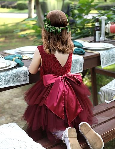 Cilucu Toddler Girls Tutu Dress Flower Girls Lace Dresses Infant Princess  Big V-Back Dress Belt Bow Kids Tiered Tulle Gown Newborn Baby 2nd Birthday  Outfits Sleeveless Burgundy Christmas 12-24 Months in Kenya |