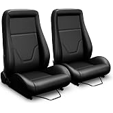 2 Pcs Car Racing Seats, Adjustable PVC Leather Bucket Seats OBS Style Black | Classic Low Back Universal Fit Automotive Seats Reclinable Backrest with Double Sliders Brackets Not Included
