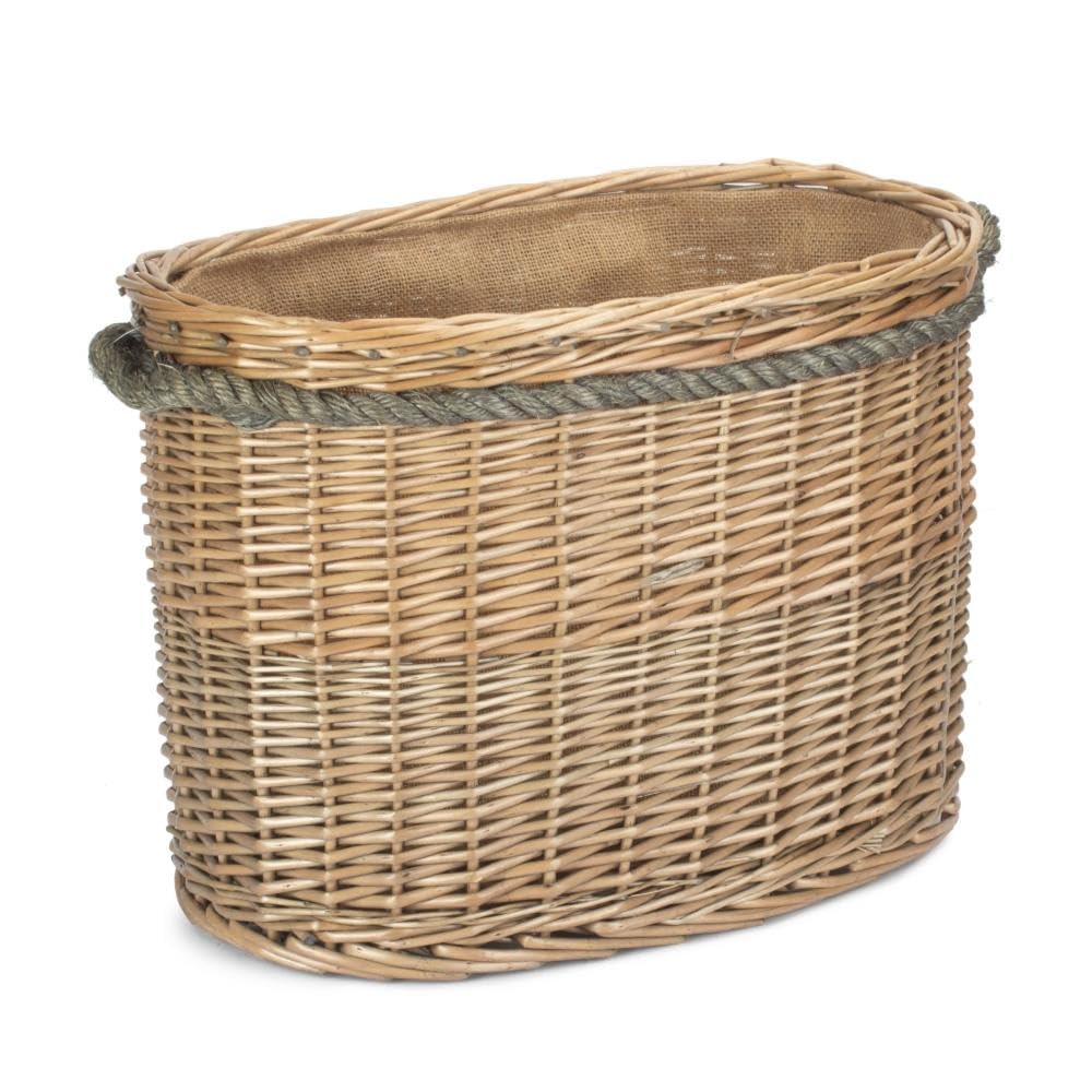 Red Hamper Large Oval Rope Handled Log Basket, Wicker, Brown, H38 x W58 x D38cm