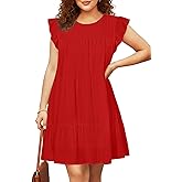 Holipick Women's Plus Size Summer Dresses Casual Short Dress Babydoll Ruffle Sleeve Swing Flowy Sleeveless Tunic Dress
