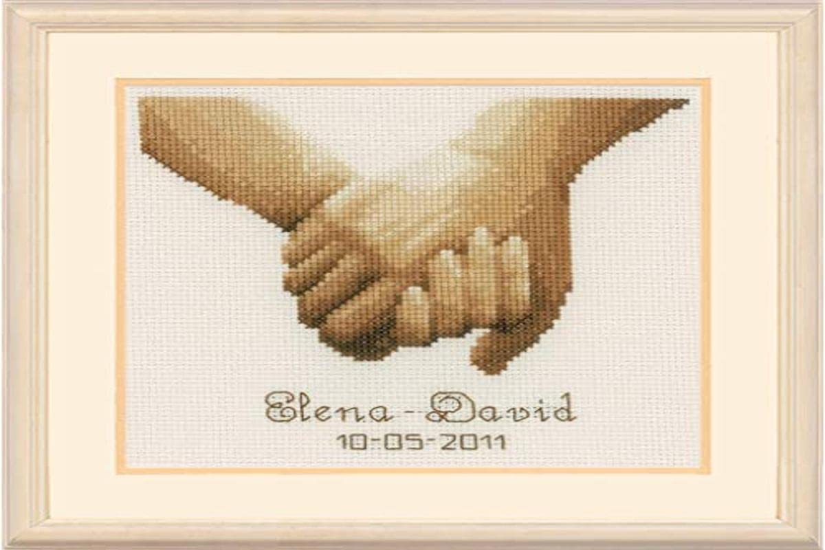 Vervaco Wedding Record Holding Hands Ecru Adia Counted Cross Stitch Kit, Multi-Colour