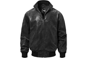 FLAVOR Men's Real Leather Bomber Casual Jacket