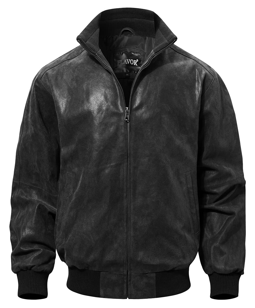 Photo 1 of FLAVOR Men's Real Leather Bomber Casual Jacket (3X-Large, Black)
