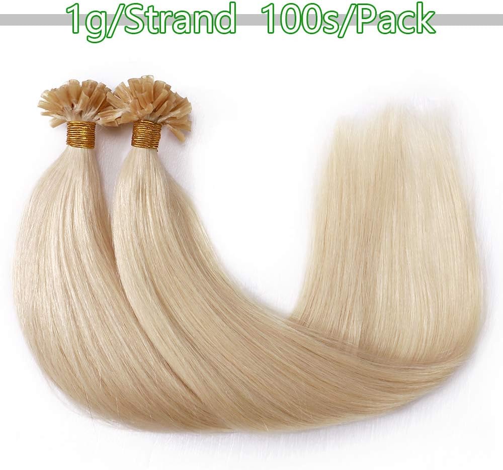 Silk-co U Tip Pre Bonded Hair Extensions Strands Keratin Nail Tip Straight Human Hair Extensions U tip Real Remy Hair 100 Strands Keratin Nail Til 22"-100g #613 Bleach Blonde - Image 5