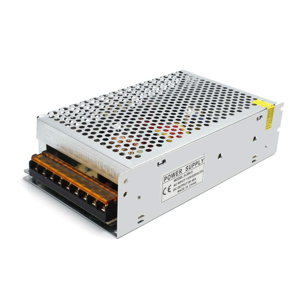 inShareplus 5V 40A 200W, DC Universal Regulated Switching Power Supply, Converter, LED Driver, Transformer, Adapter for LED Strips Pixel Lights, 3D Printer, Computer Project, CCTV