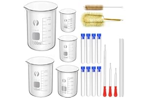 Glass Beakers Set, ZEEROQOLAB 5pcs Measuring Beaker 1000ml 500ml 250ml 100ml 50ml with 2pcs Cleaning Brush, 3pcs Droppers and 2pcs Glass Stirring Rods