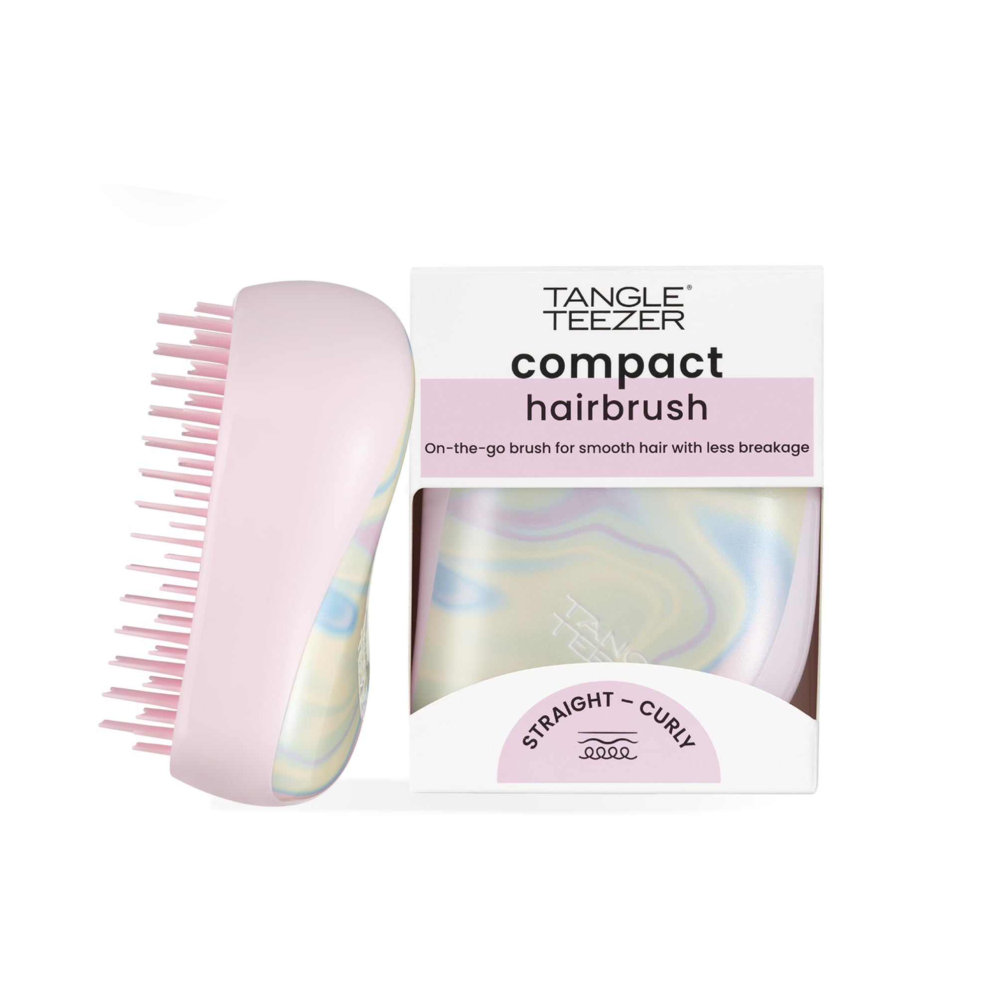Tangle Teezer Compact Styler Detangler Hairbrush - For Wet & Dry Hair - Detangling Brush for All Hair Types - Perfect Brush For Travel with Protective Cover - Ice Cream Swirl