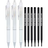 PILOT Frixion Erasable Pens 0.5 Ball Clicker Gel Ink Retractable Pen - Extra Fine Point - White Barrel - Black Ink - Pack Of 3 Pens And 6 Refills