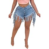 TieBnss Jean Shorts for Women Frayed Raw Hem Ripped High Waisted Summer Denim Shorts