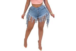 LaiyiVic Women's Denim Shorts High Waisted Frayed Raw Hem Ripped Short Jeans