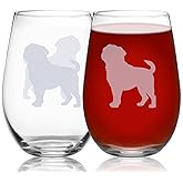 OWATRKDEY Pug Stemless Wine Glass - Set of 2, Glassware or Birthdays, Parties and Anniversaries, Ideal Gift for Pug Lovers, Breed Name Engraved at Base, 15.5oz