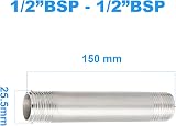 ERGAOBOY 2 Pcs 150mm 1/2in BSP Nipple Cast Pipe 304 Stainless Steel view 2