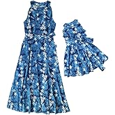 AWIBMK Mommy and Me Dress Summer Casual Floral Print Flutter Sleeve Ruffle Flowy Beach Hawaiian Vacation Dresses