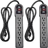 KMC 6-Outlet Surge Protector Power Strip 2-Pack, 900 Joules, 4-Foot Extension Cord, Overload Protection, Black
