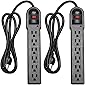 KMC 6-Outlet Surge Protector Power Strip 2-Pack, 900 Joules, 4-Foot Extension Cord, Overload Protection, Black
