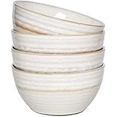 Bosmarlin Ceramic Cereal Bowl Set of 4, 26 Oz, Soup Bowl for Oatmeal, Salad, Dishwasher and Microwave Safe, Reactive Glaze (Beige, 6 in)