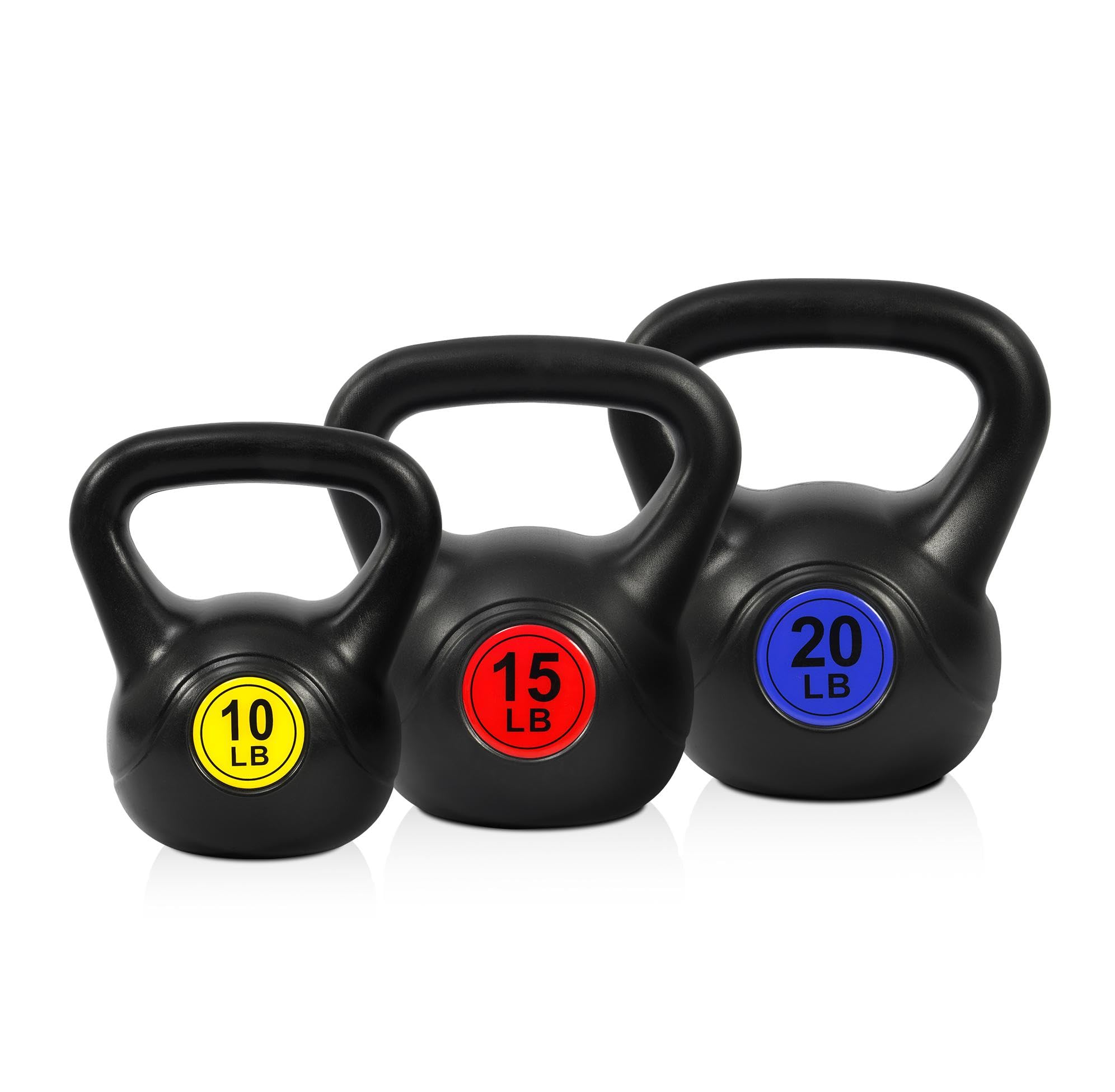 Photo 1 of Fitvids Wide Grip 3-Piece or 4-Piece Kettlebell Exercise Fitness Weight Set, Include 5 lbs, 10 lbs, 15 lbs and 20 lbs, Set of 3 or Set of 4