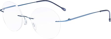 Amazon Co Jp メンズ用 パソコンメガネ リムレス 丸型 軽量 ｐｃメガネ メガネ拭きとケース付きブルーフレーム 度なし ドラッグストア