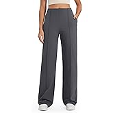 G4Free Wide Leg Pants for Women Business Casual Work Pants with Pockets High Waist Lounge Sweatpants Yoga Dress Pants Women Tummy Control(Dark Grey,XL,33")