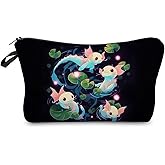 Livel lhood Cartoon Axolotls Makeup Bag Cute Small Organizer Zipper Pouch Cartoon Axolotls Cosmetic Bag Birthday Present for Women Friends -1