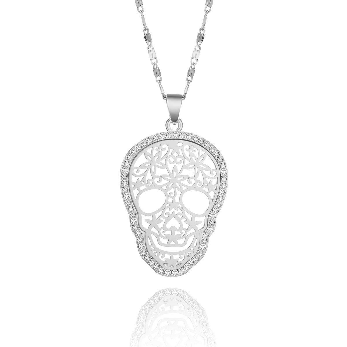 Skull Choker Necklace for Women Sliver CZ Crystal Pendant Necklace for Women