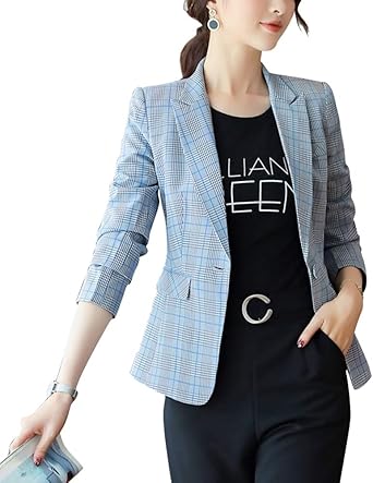 Femmes Blazer à Carreaux Tailleurs Pantalons De Bureau 2