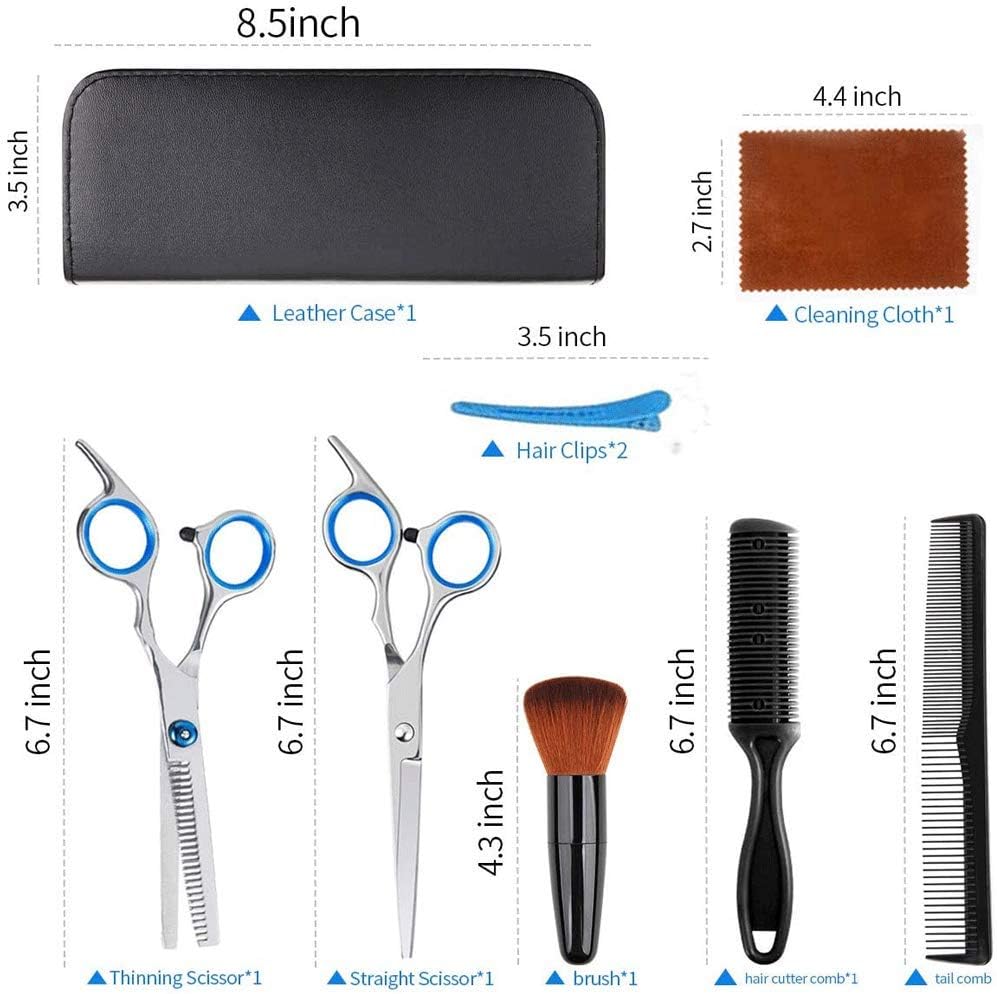 Hair Cutting Scissors Kit Professional 10 PCS Stainless Steel Haircut Shears Set with Straight Scissors,Thinning Scissors,Razon Comb,Clips,Cape,Brush for Men Women Adult Kids Pet for Home Barber Salon: Home Improvement