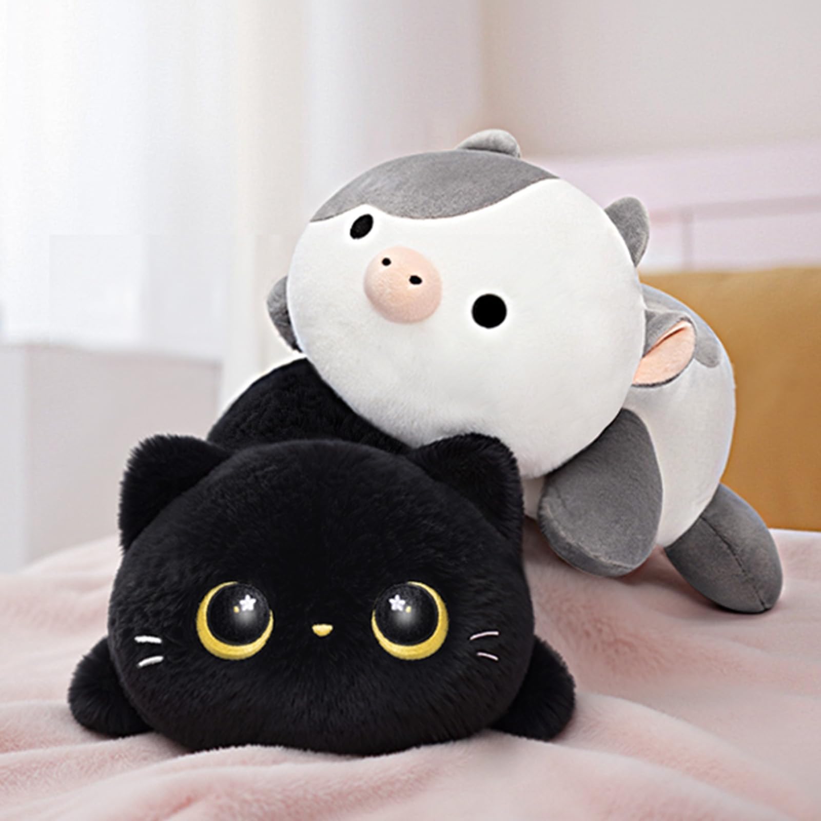 Cute Black Cat Plush Pillow, Kawaii Plushies Black Cat Stuffed Animals, Squishy Plushies, Cuddle Plush Pillow for Kids & Girls (13 Inch)