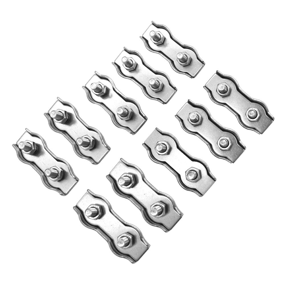 POFET 10Pcs M6 304 Stainless Steel Double Orifice Wire Rope Clip, Duplex Bolt Cable Clamp, L Plus