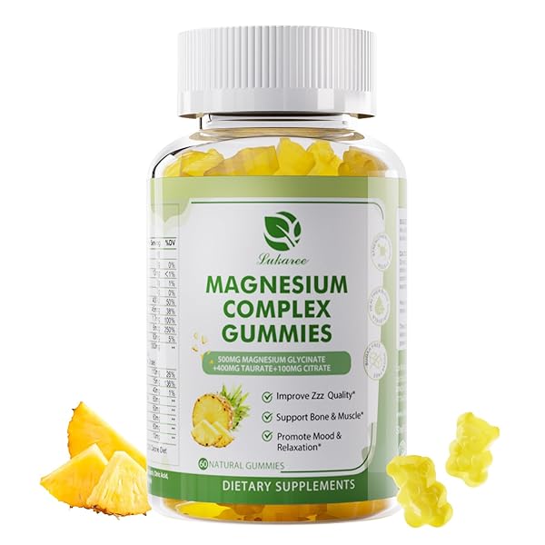 MAGNESIUM GLYCINATE GUMMIES | AS TRIPLE COMPLEX MAGNESIUM GLYCINATE, TAURATE & CITRATE – MAGNESIUM SUPPLEMENT W/CALCIUM, ZINC & D3,K2 FOR IMMUNE & REST – 60 COUNT
